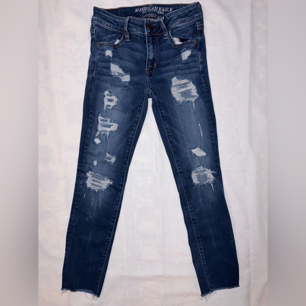American Eagle Outfitters Women's Ripped Dark Blue Jeans